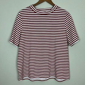 M.i.h Jeans Top Womens Medium‎ Maroon Stripe Short Sleeve Crew Neck Penny Tee